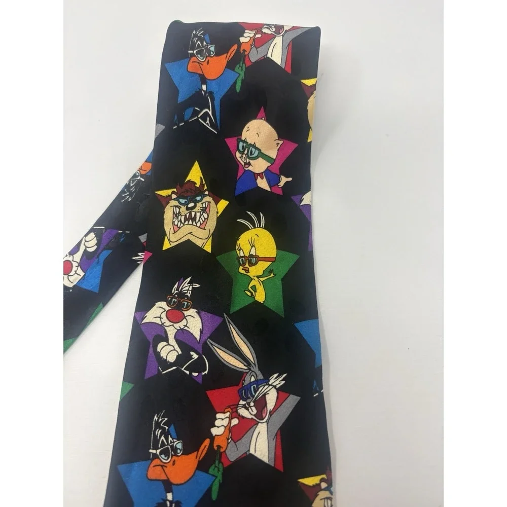 Vintage Looney Tunes Mania‎ 1993 Characters Black Novelty Necktie Stars Shades